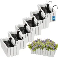 KOTARBAU 6 st Balkonbak, Bloembak voor Balkon, Kunststof, 38 x 18 x 16 cm, Wit, Balkonbak met Houder, Zelfbewaterend Systeem, Balkon Plantenbak, Weerbestendige Plantenbak