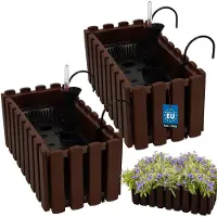 KOTARBAU 2 st Balkonbak, Bloembak voor Balkon, Kunststof, 38 x 18 x 16 cm, Bruin, Balkonbak met Houder, Zelfbewaterend Systeem, Balkon Plantenbak, Weerbestendige Plantenbak