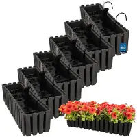 KOTARBAU 6 st Balkonbak, Bloembak voor Balkon, Kunststof, 58 x 18 x 16 cm, Grijs, Balkonbak met Houder, Zelfbewaterend Systeem, Balkon Plantenbak, Weerbestendige Plantenbak
