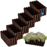 KOTARBAU 6 st Balkonbak, Bloembak voor Balkon, Kunststof Balkonbak, 38 x 18 x 16 cm, Bruin, Balkon Plantenbak, Rechthoekig, Weerbestendige Plantenbak