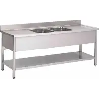 Gastro-Inox RVS Spoeltafel Met 2 Spoelbakken Midden En Onderblad 1500(l)x700(d)x880(h)mm - 305.443 - Horeca & Professioneel