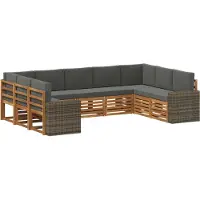 vidaXL Buiten bank set 9 st Natuurlijk en Antraciet Polyester