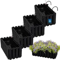 KOTARBAU 4 st Balkonbak, Bloembak voor Balkon, Kunststof, 38 x 18 x 16 cm, Antraciet, Balkonbak met Houder, Zelfbewaterend Systeem, Balkon Plantenbak, Weerbestendige Plantenbak