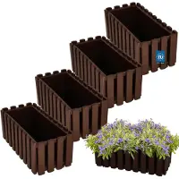 KOTARBAU 4 st Balkonbak, Bloembak voor Balkon, Kunststof Balkonbak, 38 x 18 x 16 cm, Bruin, Balkon Plantenbak, Rechthoekig, Weerbestendige Plantenbak