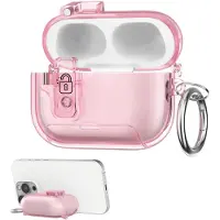 Kwmobile Transparante hoofdtelefooncase voor Apple Airpods Pro 3 hoes - Headphones TPU cover met standaardfunctie en veiligheidsvergrendeling - poederroze