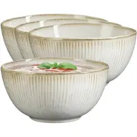 Mica Decorations Soepkom Nusa - 8x - creme kleur - 14 x 7 cm - keramiek - kommetjes/schaaltjes - 500 ml
