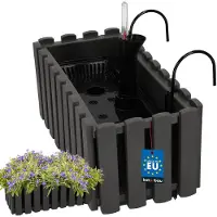 KOTARBAU Balkonbak, Bloembak voor Balkon, Kunststof, 38 x 18 x 16 cm, Grijs, Balkonbak met Houder, Zelfbewaterend Systeem, Balkon Plantenbak, Weerbestendige Plantenbak