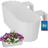 KOTARBAU Balkonbak, Bloembak voor Balkon, PVC, 40x15x15 cm, Wit, Balkonbak met Houder, Plantenbak, Ovaal, Lichtgewicht, Balkondecoratie, Weerbestendig Plantenbak
