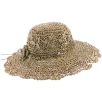 Herman Capeline van natuurlijk zeegrasstro met gekartelde rand en bloemversiering op de achterkant.