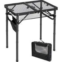 Unyqoos Opvouwbare en Lichtgewicht Camping Tafel met Verstelbare Hoogte en Mesh Blad, 60 x 40 cm, Eenvoudig op te Bergen en Te Monteren voor Outdoor Activiteiten