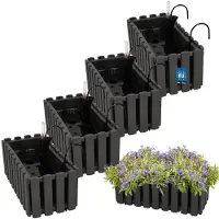 KOTARBAU 4 st Balkonbak, Bloembak voor Balkon, Kunststof, 38 x 18 x 16 cm, Grijs, Balkonbak met Houder, Zelfbewaterend Systeem, Balkon Plantenbak, Weerbestendige Plantenbak