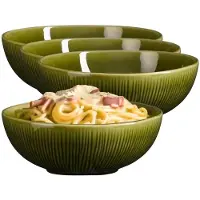 Mica Decorations Pasta bord Nusa - 8x - groen - 17 x 6 cm - keramiek - diep bord