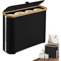 Unyqoos Opvouwbare opbergmand met deksel voor toiletpapier en badkamer – Ruimte voor 12 rollen, Oxford-stof, bamboeras, beschermd tegen stof en vocht