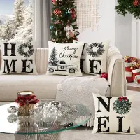 Unyqoos Set van 4 decoratieve kussenhoezen met kerstthema voor huisdecoratie