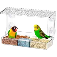 Unyqoos Transparant vogelhuisje – Venster-voederstation met 3 compartimenten en 4 sterke zuignappen, UV-bestendig acryl voor het observeren van vogels