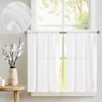 Unyqoos Gezellige Linnenlook Vitrages voor Keuken en Caravan - Set van 2, Halftransparant, 65 x 115 cm
