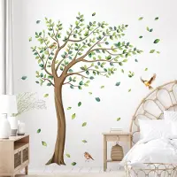 Unyqoos Decoratieve muursticker met groene boom en vogels voor kinderkamer