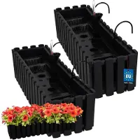 KOTARBAU 2 st Balkonbak, Bloembak voor Balkon, Kunststof, 58 x 18 x 16 cm, Antraciet, Balkonbak met Houder, Zelfbewaterend Systeem, Balkon Plantenbak, Weerbestendige Plantenbak