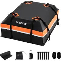 Costway Dakkoffer voor auto, 450 liter, waterdicht, bagagebox met antislipmat, 6 ophanghaken, slot en draagtas, draagbare daktas, oranje