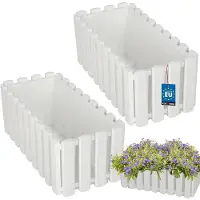 KOTARBAU 2 st Balkonbak, Bloembak voor Balkon, Kunststof Balkonbak, 38 x 18 x 16 cm, Wit, Balkon Plantenbak, Rechthoekig, Weerbestendige Plantenbak