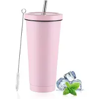 Unyqoos Isoleerde Roestvrijstalen Reisbeker met Deksel en Herbruikbaar Rietje, 750 ml, Voor Warme en Koude Dranken