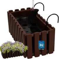 KOTARBAU Balkonbak, Bloembak voor Balkon, Kunststof, 38 x 18 x 16 cm, Bruin, Balkonbak met Houder, Zelfbewaterend Systeem, Balkon Plantenbak, Weerbestendige Plantenbak