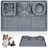 Unyqoos Innovatieve Anti-Slip Slow Feeder Voerbak en Likmat voor Honden en Katten, Grijs