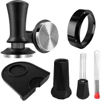 Unyqoos Complete espressoset met koffiestamper en accessoires voor thuisbarista's, 51mm Koffiestamper, Zwart, Siliconen