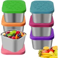 Unyqoos Set van 6 herbruikbare dressingcontainers van roestvrij staal 304 met siliconen deksels – lekvrij en compact, ideaal voor lunchboxen