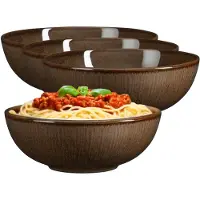 Mica Decorations Pasta bord Nusa - 4x - bruin - 17 x 6 cm - keramiek - diep bord