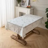 Unyqoos Tafelkleed van katoen en linnen met elegant bloemenborduurwerk, waterafstotend, geschikt voor binnen en buiten, 135 x 220 cm