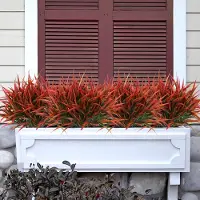 Unyqoos Kunstplanten, set van 8 – weerbestendig en UV-bestendig, rood, 40 cm, gemakkelijk te onderhouden decoratie voor tuin, terras en balkon