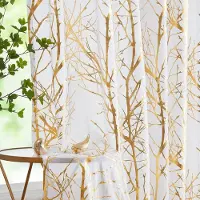 Unyqoos Transparante Witte Goudkleurige Gordijnen met Metallic Takpatroon en Ingestanste Ringen voor Slaapkamer
