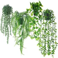 Unyqoos Set van 4 hangende kunstplanten met potten – realistische, onderhoudsvriendelijke decoratie voor binnen en buiten, geen water geven of licht nodig