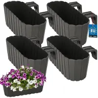 KOTARBAU 4 st Balkonbak, Bloembak voor Balkon, PVC, 40x15x15 cm, Grijs, Balkonbak met Houder, Plantenbak, Ovaal, Lichtgewicht, Balkondecoratie, Weerbestendig Plantenbak