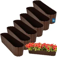 KOTARBAU 6 st. Balkonbak, Bloembak voor Balkon, Kunststof, 60 x 14 x 13 cm, Bruin, Plantenbak Balkon, Groot, Rustiek, Weerbestendig Plantenbak, voor Binnen en Buiten
