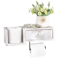 Unyqoos Houten Toiletrolhouder Met Schuiflade En Wandplank Voor Badkamerdecoratie 37 x 17 x 14 cm Wit