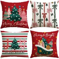 Unyqoos Set van 4 decoratieve kerstkussenhoezen met winterse ontwerpen in rood