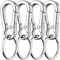 Unyqoos Set van vier zilverkleurige metalen sleutelhangers met karabijnhaak en sleutelring