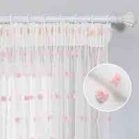 Unyqoos Gezellige Voile Gordijnen met Borduursels voor Kinderkamer en Woonkamer – Set van 2 – Roze – 160 x 140 cm