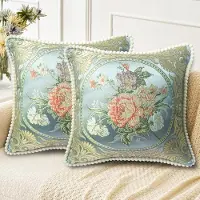 Unyqoos Set van 2 decoratieve kussenhoezen met vintage bloemen en ademende stof