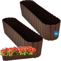 KOTARBAU 2 st. Balkonbak, Bloembak voor Balkon, Kunststof, 60 x 14 x 13 cm, Bruin, Plantenbak Balkon, Groot, Rustiek, Weerbestendig Plantenbak, voor Binnen en Buiten