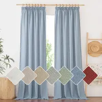 Unyqoos Elegante Donkerblauwe Linnenlook Gordijnen Set van 2 voor Woonkamer of Slaapkamer