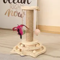 Unyqoos Houten katten speelstation met interactieve draaiball en sisal krabpaal – geschikt voor kleine tot middelgrote katten, 34 x 26 x 34 cm, 1,3 kg