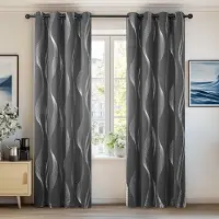 Unyqoos Donkergrijze thermische gordijnen voor slaapkamer met ringen, set van twee