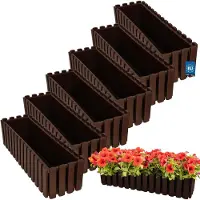 KOTARBAU 6 st Balkonbak, Bloembak voor Balkon, Kunststof Balkonbak, 58 x 18 x 16 cm, Bruin, Balkon Plantenbak, Rechthoekig, Weerbestendige Plantenbak