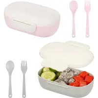 Unyqoos Luxe Set van 2 Lunchboxen voor Elke Dag in Roze en Grijs, Inclusief Bestek