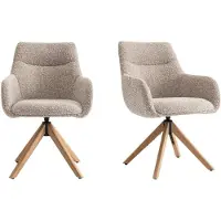 Furnihaus Eetkamerstoelen met armleuning - Turn - Set van 2 - Draaibaar - Taupe - Bouclé Stof - Eiken Poten