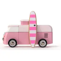 Candylab Toys houten speelgoedauto VW Beach Bus - roze - klassiek design.