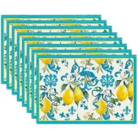 Unyqoos Set van 8 decoratieve en afwasbare placemats met citroenenpatroon voor tafel
